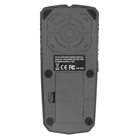 Back view of FTVOGUE Stud Finder with LCD Display, 5 in 1 Wall Scanner for Wood Metal, showing battery compartment and sensor.