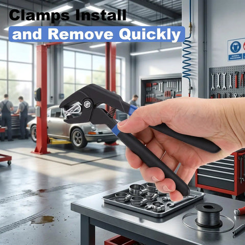 Grip of crimping pliers from 11 Piece Car Body Dent Repair Clamp And Pliers Set For Quick Fix And Strong Hold in a workshop