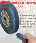 Image of a grinding wheel with abrasive stick, part of Three Piece Pro Grade Grinding Wheel Dressing Tool Set With Abrasive Sticks For Bench Grinder Wheel Dressing, Sharpening, Restoring And Reshaping, Silicon Carbide Material For Metal Masonry Stone Surfaces.