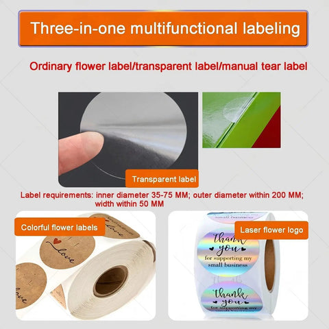 High-Speed Automatic Labeling Machine For Right Angle Sealing, 30 To 60 Labels Per Min, PLC Touchscreen Control, Stainless Steel Build, Ideal For Cosmetic Boxes And Electronic Products with various labels displayed.