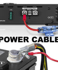 8 Gauge Car Amplifier Wiring Kit with Power Cable connected to amplifier and battery terminals for DIY audio upgrade