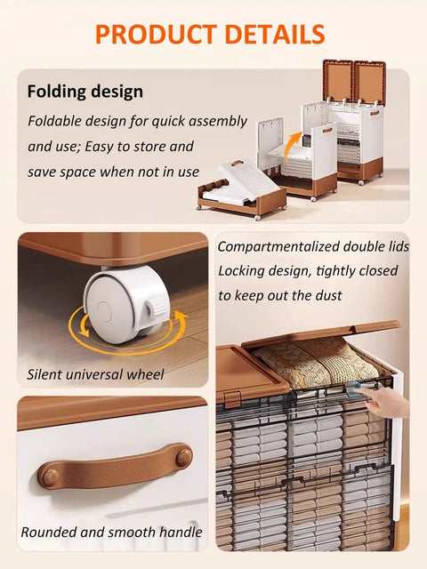 Extra Large 200 Liter Plastic Storage Bin With Secure Lids And Smooth Roll Wheels And Heavy Duty No Hassle Folding Stash Box For Bedroom Closet And Office Seasonal Gear Hauls