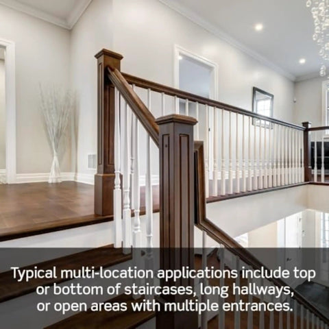 Interior of home with staircase and railing, ideal for Decora Smart Switch Companion For Multi-Location Lighting Control