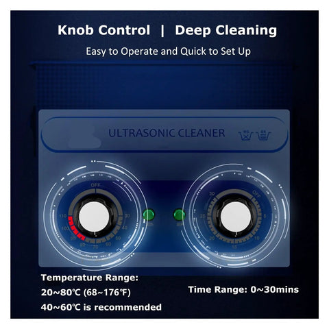 Knob control panel of 30L Ultrasonic Cleaner With Heat And Knob Control Ultra Powerful 40Khz Bath for precise settings.