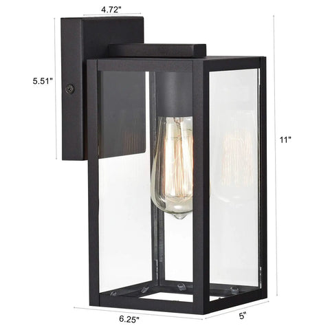 Close-up of 2 Pack Outdoor Wall Lanterns, 11 Inch Modern Farmhouse Exterior Sconces With Clear Glass, Textured Black Porch Lights