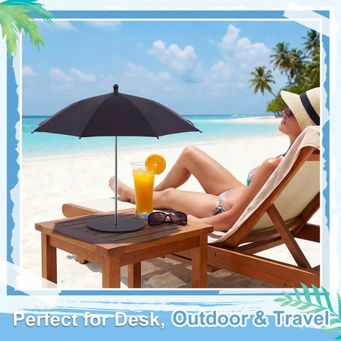 Cool Little Mini Drink Umbrella With Weighted Base, Desktop Table Umbrella For Drinks And Phones, And Snacks, Portable Black Sunshade For Outdoor
