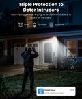 Intruder illuminated by spotlight from 4K Wireless Outdoor Security Camera System, alerting homeowner via app notification