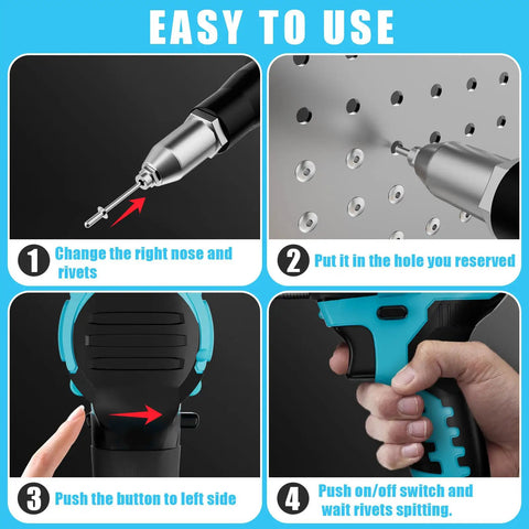 Easy-to-use setup steps for Straight Up Heavy Duty Knockout Brushless Cordless Rivet Gun Compatible With Makita 18V Battery Tool Only.