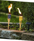 Two Pack Outdoor Tiki Torch Lights for Pathway Lighting, Refillable Garden Oil Torches in woven look with random color finishes