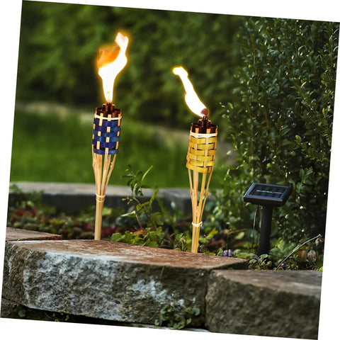 Two Pack Outdoor Tiki Torch Lights for Pathway Lighting, Refillable Garden Oil Torches in woven look with random color finishes