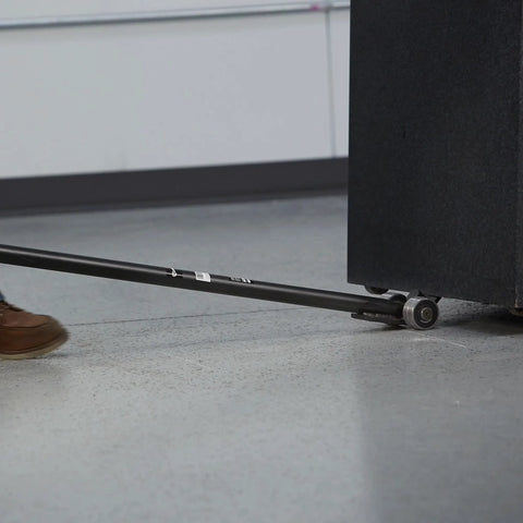 Heavy Duty Pry Bar Lever With 6600 Lb Capacity, 55 Inch Handle, lifting heavy equipment using four steel rollers on floor