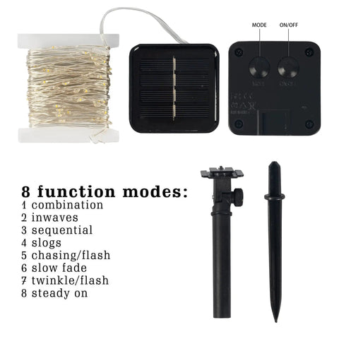 80 Ft Solar Powered Fairy Lights Outdoor Waterproof Silver Wire With 240 LEDs 8 Modes Two Pack with solar panel and stakes