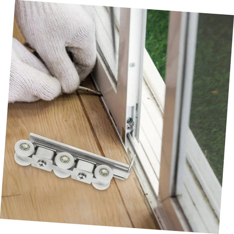 Top Tier Sliding Barn Door Track Roller System With Whisper Quiet Wheels For Kitchen Pantry Bathroom Or Master Bedroom Room Divider Easy Snap Install, showing installation on wood floor.