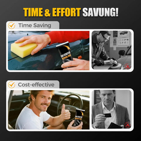 New Upgraded Car Scratch Remover For Deep Scratches, Easy DIY Car Paint Repair Kit With Wipe And Sponge, No Tools Needed, Vehicle Scratch Repair Solution For Cars Trucks SUVs Today shown in use for scratch repair and polishing.