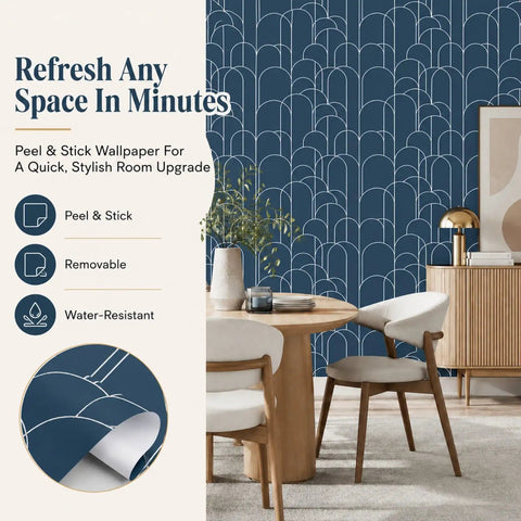 Peel And Stick Modern Geometric Wallpaper 17.71 Inch Wide By 511 Inch Long Matte Self Adhesive Removable Contact Paper in a dining area.