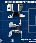 Driver Side Upper And Lower Front Door Hinge Set Heavy Duty Steel Drop In Replacement For Jeep Grand Cherokee Dodge Charger Chrysler 300 Durango Slick Fit No Hassle Swap showing hinge part numbers.