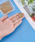 18K Gold Plated Flat Head Pins 400 Pcs Golden Eye Pins Jewelry Head Pins 35mm Length 22 Gauge for Craft DIY Earrings Bracelet Necklace Jewelry Making Supplies, flat pins in hand
