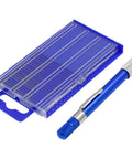 Metric Mini Drill Bit Set With HSS Twist Bits And Mini Pin Vise 21Pcs with blue portable plastic case and metal handle.