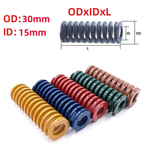 Heavy Duty Compression Springs For Stamping Dies And Metal Molds, 2 Pack Spiral Load Hold Down Springs 30Mm X 15Mm X 75MM size in various colors.