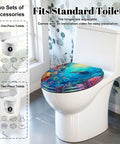 Elongated Toilet Seat Slow Close Home Bathroom with colorful ocean design, fits standard toilets, adjustable hinges.