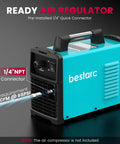 Dual Voltage 110 To 220V Pilot Arc Plasma Cutter Beast Mode With 50A Power displaying air regulator and 1/4" NPT connector
