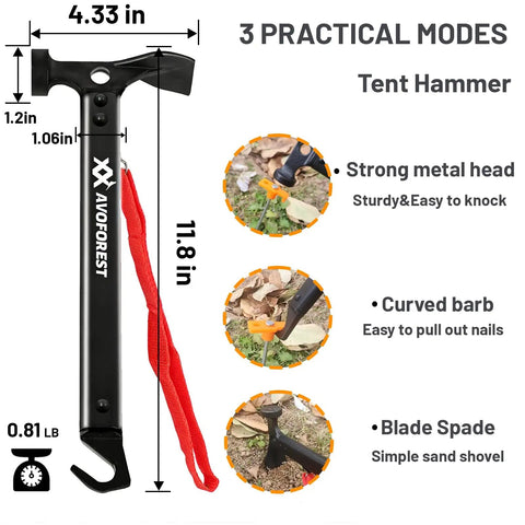 Tent hammer from 20 Piece Tent Stakes With Camping Hammers Rustproof 7.1 Inch Galvanized Steel Tent Pegs Ground Stakes Kit