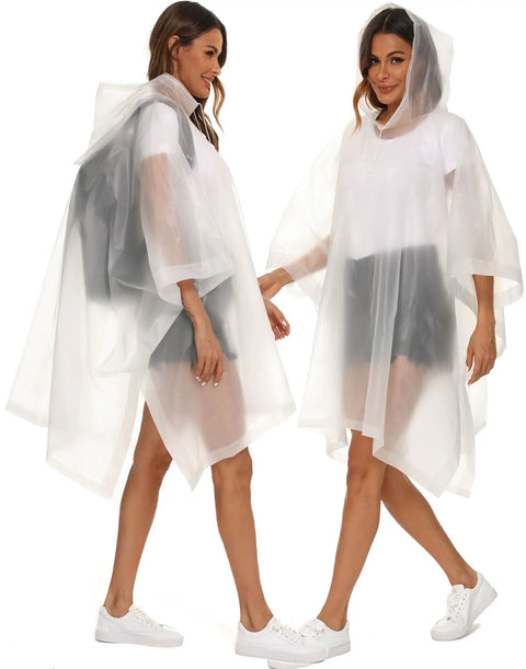 2 Pack Reusable Adult Rain Ponchos Emergency Waterproof Rain Coat With Drawstring Hood Heavy Duty EVA Gear Tear Resistant Quick Dry