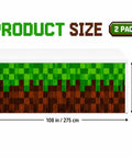 Two Pack Pixel Miner Party Table Skirts With Classic Green And Brown Block Pattern For Sick Gamer Birthday Decorations and Next Level 8 Bit Video Game Themed Party Supplies That Bring Ultimate Arcade Vibes To Your Party Table Setup, measuring 29.5 x 108 inches.