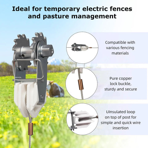 Heavy Duty Electric Fence Tensioner With Integrated Insulator, 5 Pack In Line Wire Strainer And Termination Kit, close-up