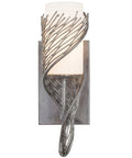Legit One Light Wall Sconce Left Facing In Brushed Steel With Hand Forged Dual Tone Finishes, sleek design with glossy glass shade.