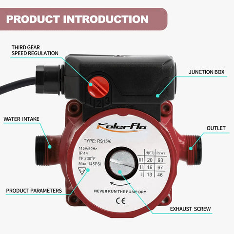 Hot Water Recirculating Pump With Stainless Steel Head And Aluminum Housing Three Quarter Inch NPT 93 Watt For Domestic Water Heater System Brass Fittings And Water Stop Included Built To Last