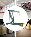 Heavy Duty Hydraulic Engine Hoist Folding Cherry Picker Shop Crane With Four Swivel Casters in a workshop setting.