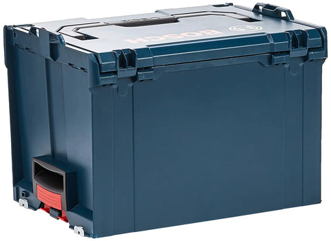 L Boxx 3D Storage Box With Top And Front Opening Drawers For Removable Inserts, Blue, showing closed modular design, rear angle view