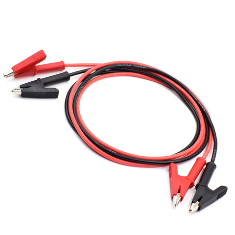 Heavy Duty Badass Alligator Clip Test Leads 14 AWG Silicone Jumper Wires 3 Feet with red and black dual-ended clamps.