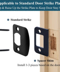 Heavy Duty Stainless Steel Door Strike Shim Spacer Plates Adjusts Loose Strikers Blocks Credit Card Prying Fixes Shrunk Wood Frames Yields Locktight Security With Zero Headaches Daily next to door frame with screws.