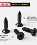 Top Shelf 304 Stainless Steel Flat Head Sheet Metal Screws 50 Pack Phillips Drive self-tapping fasteners with black oxide coating.