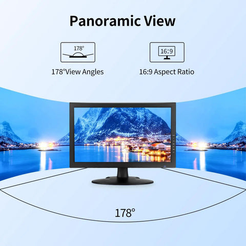 18.5 Inch CCTV Security Monitor With 4K Input Support, 1366x768 HD LED Display showcasing panoramic view and angles