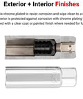 Cross-section of 3/8 Inch Drive Spark Plug Socket Set showing chrome-plated exterior for corrosion resistance, focus keyword.