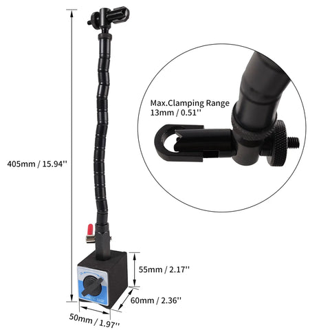 Magnetic Base Dial Indicator Stand With Flexible Arm For Digital Dial Test Indicator Gauge 13 Inch Reach Workhorse Aluminum Strut And Steel Base Holds Up To 176 Pounds Or 80 Kilograms