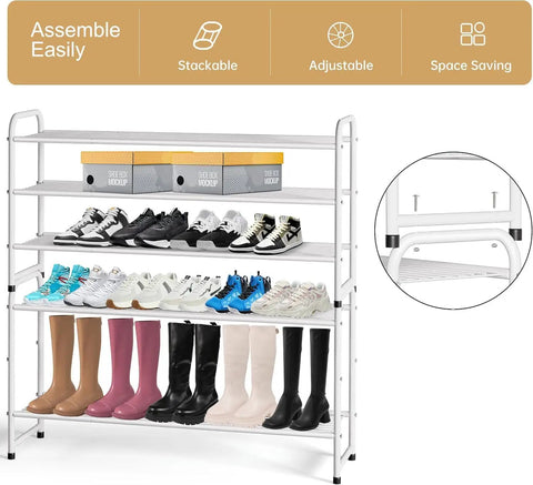 Level Up Your Space With This Heavy Duty Three Tier Shoe Rack Built Tough Metal Organizer Wide Stackable Storage Shelf In Crisp White Hits Different For Closets And Bedrooms