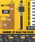Heavy Duty Pocket Door Hardware Kit with DIY Friendly Hidden Sliding System showing rail options and measurements for installation.