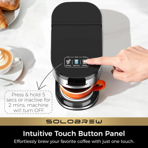 Single Serve Coffee Maker For K Cup And Ground Coffee, 3 Brew Sizes With Strong Brew And Over Ice, top view with touch panel.