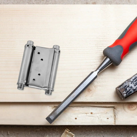 Heavy Duty Stainless Steel Spring Hinges For Doors And Fences, Automatic Self Closing Double Swing Gate Hinges on wooden board