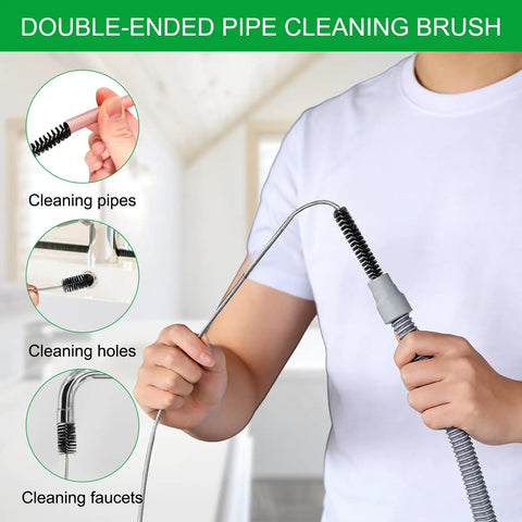 Five Piece Hair Drain Clog Remover Kit With Flexible Snakes And Long Reach Grabber For Toilet, Sink, Tub, Shower And Sewer Includes 61 Inch Snake, Two 19.6 Inch Hair Snakes, 17.7 Inch Cleaning Brush, 63 Inch Grabber, And Double End Pipe Brush