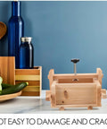 Wooden Tofu Press Mold Kit For DIY Homemade Tofu Making, 13x17x9.5cm, kitchen setup with wooden utensils and bottles