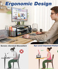 Desk Organizer and Monitor Stand With Drawer and Two Pen Holders for Laptop Setup, black ergonomic riser with drawer