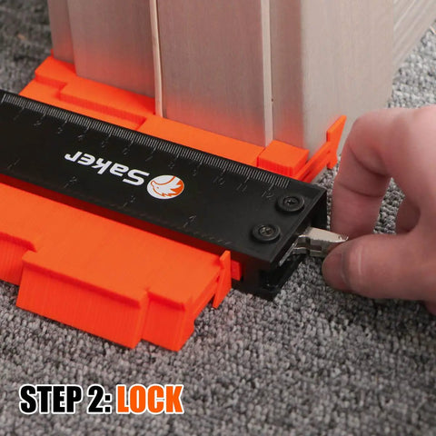 5 Inch Locking Contour Gauge Profile Tool For Copying Irregular Shapes being locked in place for woodworking and tiling projects
