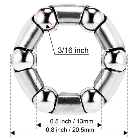 Bike Wheel Bearings 3/16 Inch 6 Balls Retainer Set with stainless steel circumference, showing detailed measurements.
