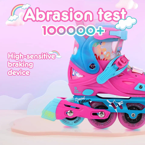 Five Size Adjustable Inline Skates For Kids That Grow With Them Easy To Wear For Beginners Indoor And Outdoor Use Ideal For Girls And Boys Pink With Lightweight Build And Simple Locking Buckles