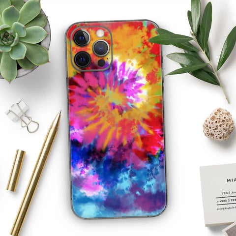 Full Body Skin Wrap Kit for iPhone 11 With Spiral Tie Dye Design on table